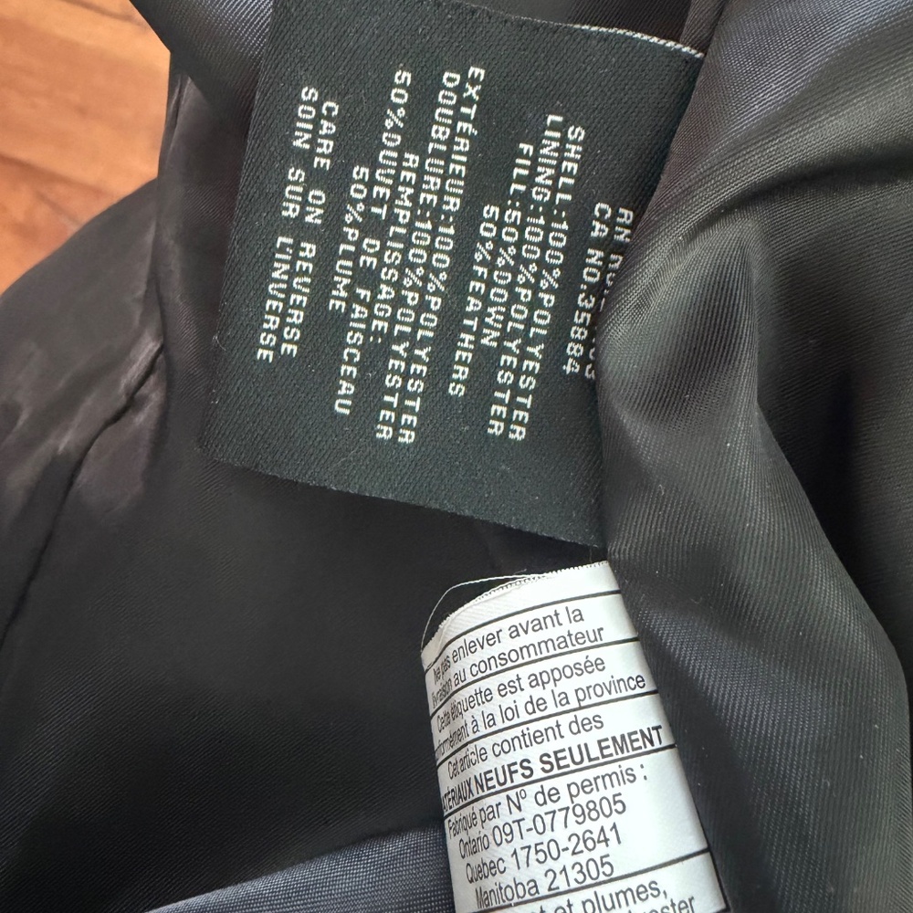 Black Cole Haan Down puffer jacket coat, gold trim zipper, buckle EUC,XS - Picture 4 of 5